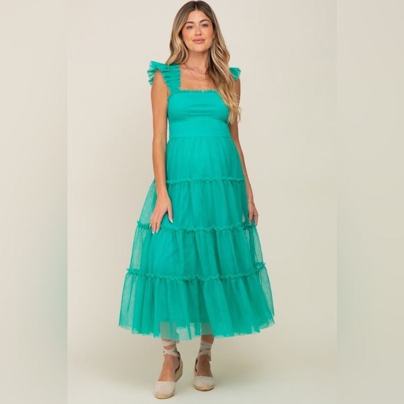 Pinkblush tulle ruffle trim tiered midi dress nwot - Picture 1 of 4